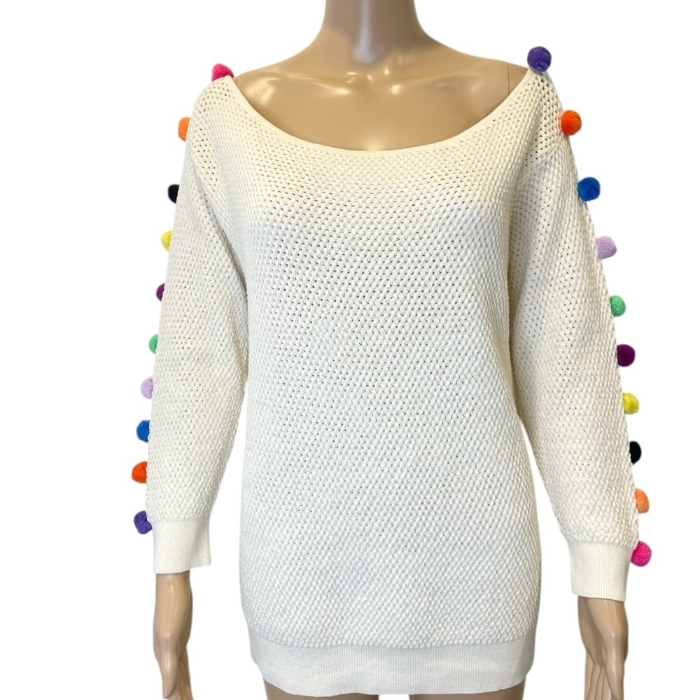 Anthropologie Sweater with Colorful Pom-Poms size M